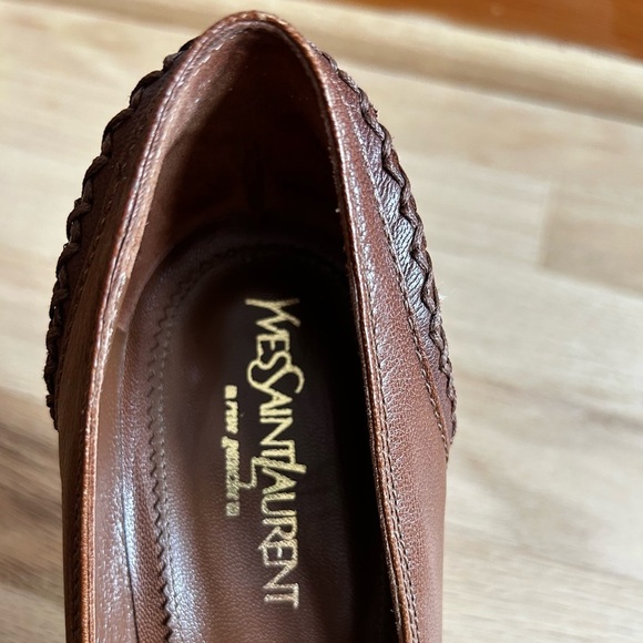 YVES SAINT LAURENT vintage leather cross-stitch studded heels Y2K size 37 - Picture 3 of 13